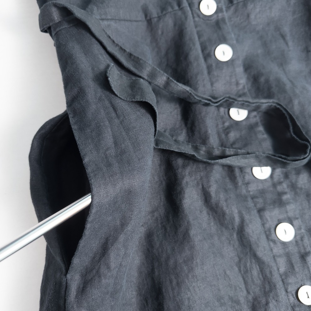 Quince 100% European Linen Button Front Dress Black Small Pockets Minimalist - Picture 8 of 15